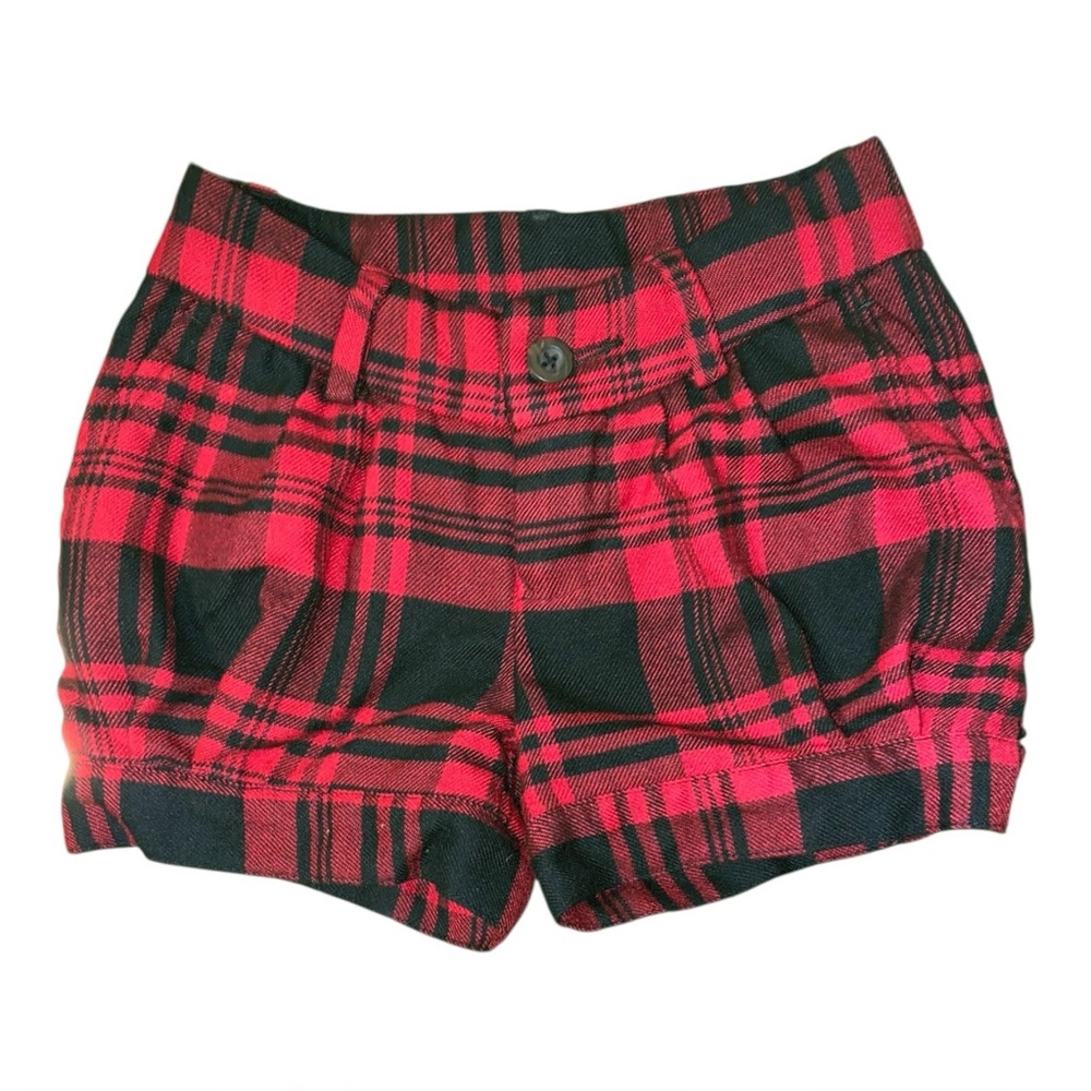 RALPH LAUREN ☆ Girls Red & Black Plaid Flannel Shorts ☆ Lined ☆ Size 2 / 2T